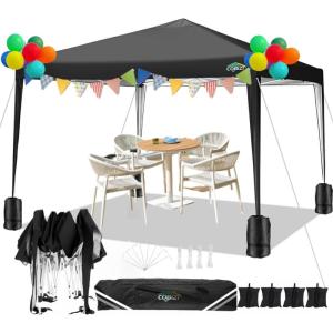 image:imageCOBIZI 10x10 Pop up Canopy Canopy Tent 10x10 with 3 Sidewalls 1 Person Easy Set upTents for Parties Outdoor Tent with Fluorescent Strip amp 4 Sandbags Waterproof 3 Adjustable HeightDark BlueGray1715