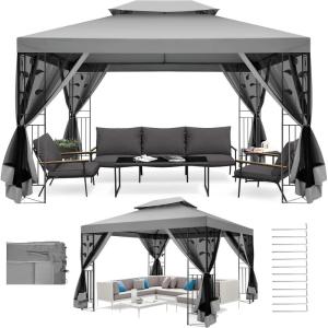image:imageCOBIZI 10x10 Pop up Canopy Canopy Tent 10x10 with 3 Sidewalls 1 Person Easy Set upTents for Parties Outdoor Tent with Fluorescent Strip amp 4 Sandbags Waterproof 3 Adjustable HeightDark BlueGray