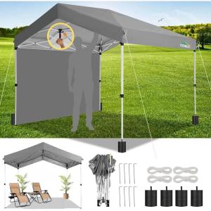 image:imageCOBIZI 10x10 Pop up Canopy Portable Garage with 1Button Push Center Lock Car Port Garage with 1 Sidewalls UV Resistant Waterproof AllSeason Tents Shelter for TruckGray