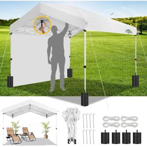 image:imageCOBIZI 10x10 Pop up Canopy Portable Garage with 1Button Push Center Lock Car Port Garage with 1 Sidewalls UV Resistant Waterproof AllSeason Tents Shelter for TruckWhite