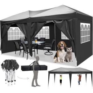 image:imageCOBIZI 10x10 Pop up Canopy Portable Garage with 1Button Push Center Lock Car Port Garage with 1 Sidewalls UV Resistant Waterproof AllSeason Tents Shelter for TruckBlack