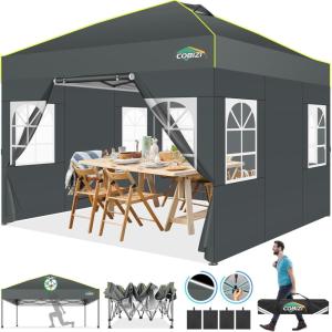 image:imageCOBIZI 10x10 Pop up Canopy Tent with SidewallsOne Push Setup Tent for Parties Waterproof amp UV 50 Outdoor Commercial Gazebo with Air Vent Reflective Strip4 Sandbags for Garden BeachBlackGrey1year warranty