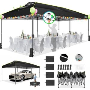 image:imageCOBIZI 10x20 Pop Up Canopy Tent Ez Up Commercial Outdoor Canopy Wedding Party Tents with Center Lock Instant Folding Shelter with Reflective Strip Air Vent amp 4 Sandbags 10X20 Black