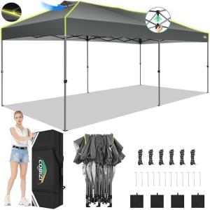 image:imageCOBIZI 10x20 Pop Up Canopy Tent Outdoor Party Tent with 6 Sidewall One Push Setup Glow 3 Adjustable Height Air Vent Waterproof UPF50 Bag 4 Sandbag 6 Stake 12 Rope for Beach CommercialGray