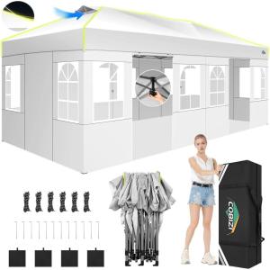 image:imageCOBIZI 10x20 Pop Up Canopy Tent Outdoor Party Tent with 6 Sidewall One Push Setup Glow 3 Adjustable Height Air Vent Waterproof UPF50 Bag 4 Sandbag 6 Stake 12 Rope for Beach CommercialWhite