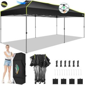 image:imageCOBIZI 10x20 Pop Up Canopy Tent Outdoor Party Tent with 6 Sidewall One Push Setup Glow 3 Adjustable Height Air Vent Waterproof UPF50 Bag 4 Sandbag 6 Stake 12 Rope for Beach CommercialBlack
