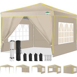 image:imageCOBIZI 10x20 Pop Up Canopy Tent with SidewallsParty Tent Outdoor Gazebos Waterproof amp UV503 Adjustable HeightsHigher Frame Design  Extra Tall for Parties BackyardWeddingsMarketsDark BlueKhaki