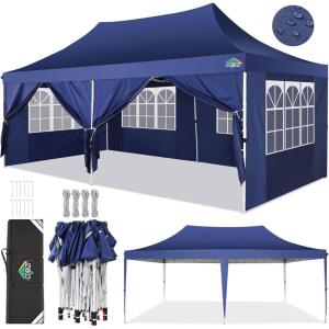 image:imageCOBIZI 10x20 Pop Up Canopy Tent with SidewallsParty Tent Outdoor Gazebos Waterproof amp UV503 Adjustable HeightsHigher Frame Design  Extra Tall for Parties BackyardWeddingsMarketsDark BlueNew Dark Blue