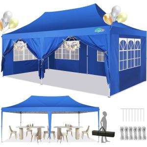 image:imageCOBIZI 10x20 Pop Up Canopy with 6 Sidewalls Conical Canopy Tent 1020 with 3 Adjustable Height Waterproof UVResistant with Carry Bag Stakes Ropes for Parties Commercial BlueFrame Upgraded