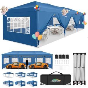 image:imageCOBIZI 10x30 Pop Up Canopy Tent 10x30 Outdoor Party Tent with 8 Removable Sidewalls UPF 50 Waterproof Portable Canopy for Parties Commercial Event with Carry Bag and 4 Sandbags Blue 10x30