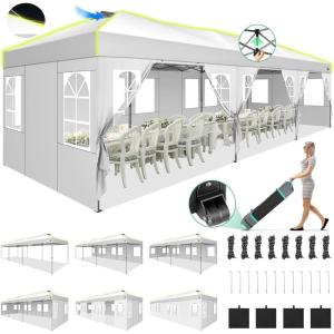 image:imageCOBIZI 10x30 Pop Up Canopy Tent Wedding Party Tent with 8 Sidewall One Push Setup Glow 3 Adjustable Height Air Vent Waterproof UPF50 Wheeled Bag 4 Sandbag 8 Stake Ropes for Commercial Outdoor