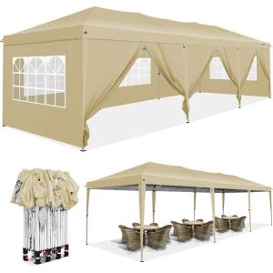 image:imageCOBIZI 10x30 Pop Up Canopy Tent with 8 Removable Sidewalls Waterproof Commercial Instant Shelter Outdoor Party Tent Portable Canopy Tent for Parties with Carry Bag and 4 Sandbags Khaki 10x30