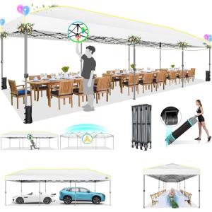 image:imageCOBIZI 10x30 Pop Up Canopy Tent with Air Vent EZ Pop Up Party 10x30 Waterproof and UPF50Outdoor Canopy Tent for Parties Wedding Eventswith Roller Bag SandbagsWhite