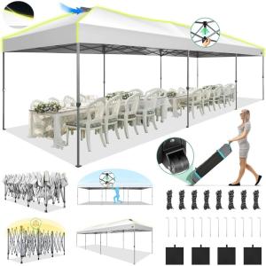 image:imageCOBIZI 10x30 Pop Up Canopy Wedding Party Tent Without Sidewall One Push Setup Glow 3 Adjustable Height Air Vent Waterproof UPF50 Wheeled Bag 4 Sandbag 8 Stake Ropes for Commercial Outdoor