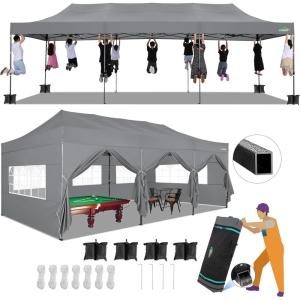 image:imageCOBIZI 10x30 Pop up Canopy Tent 10x30 Canopy with Sidewalls Heavy Duty Party Tent Tents for Parties Foldable UPF 50 Waterproof Commercial Easy up Canopy with Roller Bag GreyWindproof Upgraded
