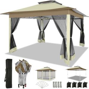 image:imageCOBIZI 11x11 Pop Up Gazebo OnePush Canopy Tent Carpas Para Patio Outdoor Canopy Shelter with Double Roof Ventiation 121 Square Feet of Shade for Lawn Garden Backyard and Deck Gray Upgraded 20KhakiUpgrade