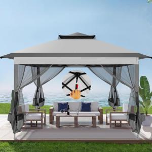 image:imageCOBIZI 11x11 Pop Up Gazebo OnePush Canopy Tent Carpas Para Patio Outdoor Canopy Shelter with Double Roof Ventiation 121 Square Feet of Shade for Lawn Garden Backyard and Deck Gray Upgraded 20Gray