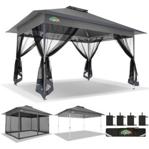 image:imageCOBIZI 11x11 Pop Up Gazebo OnePush Canopy Tent Carpas Para Patio Outdoor Canopy Shelter with Double Roof Ventiation 121 Square Feet of Shade for Lawn Garden Backyard and Deck Gray Upgraded 20DarkgreyUpgraded