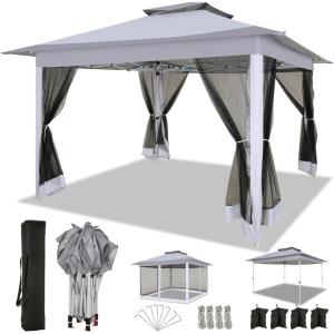 image:imageCOBIZI 11x11 Pop Up Gazebo OnePush Canopy Tent Carpas Para Patio Outdoor Canopy Shelter with Double Roof Ventiation 121 Square Feet of Shade for Lawn Garden Backyard and Deck Gray Upgraded 20GrayUpgrade