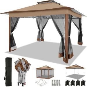 image:imageCOBIZI 11x11 Pop Up Gazebo OnePush Canopy Tent Carpas Para Patio Outdoor Canopy Shelter with Double Roof Ventiation 121 Square Feet of Shade for Lawn Garden Backyard and Deck Gray Upgraded 20BrownUpgrade