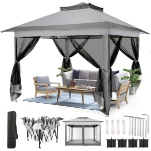 image:imageCOBIZI 12x12 Pop Up Gazebo On Clearance  Upgrade Easy Up Metal Outdoor Canopy Waterproof  Portable Gazebo with Mosquito Nettings 4 Ropes 8 Stakes and Carry Bag for Patio GardenLight GrayDark GrayUPF50