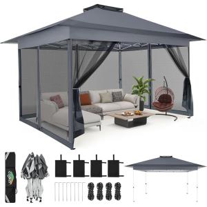 image:imageCOBIZI 12x12 Pop Up Gazebo On Clearance  Upgrade Easy Up Metal Outdoor Canopy Waterproof  Portable Gazebo with Mosquito Nettings 4 Ropes 8 Stakes and Carry Bag for Patio GardenLight GrayDark Gray