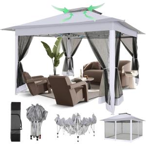 image:imageCOBIZI 12x12 Pop Up Gazebo On Clearance  Upgrade Easy Up Metal Outdoor Canopy Waterproof  Portable Gazebo with Mosquito Nettings 4 Ropes 8 Stakes and Carry Bag for Patio GardenLight GrayLight GrayUPF50