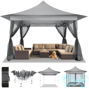 image:imageCOBIZI 12x12 Pop Up Gazebo On Clearance  Upgrade Easy Up Metal Outdoor Canopy Waterproof  Portable Gazebo with Mosquito Nettings 4 Ropes 8 Stakes and Carry Bag for Patio GardenLight GrayLight gray 3 Year Warranty