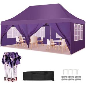 image:imageCOBIZI 12x12 Pop Up Gazebo On Clearance  Upgrade Easy Up Metal Outdoor Canopy Waterproof  Portable Gazebo with Mosquito Nettings 4 Ropes 8 Stakes and Carry Bag for Patio GardenLight GrayPurple