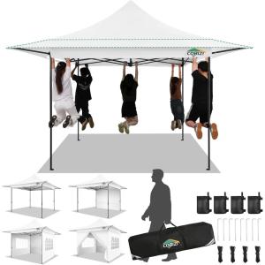 image:imageCOBIZI 13x13 Heavy Duty Pop Up Canopy with 4 Sidewalls Commercial Outdoor Party Tent with 4 SandBags for Events Parties and BBQs All Season Waterproof amp Height Adjustable WhitePure White