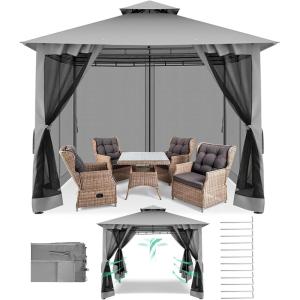 image:imageCOBIZI Gazebo 10x10 Heavy Duty Gazebo with Improved Nettings Outdoor Pavillon Double Roof Patio Gazebos with Metal Steel Frame Outdoor Canopy for Patio Deck Backyard Gray Nettings