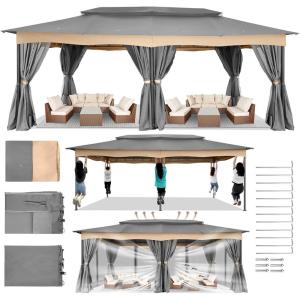 image:imageCOBIZI Gazebo 10x13 Heavy Duty Gazebos with Improved Nettings Outdoor Gazebo Double Roof Patio Gazebos with Metal Steel Frame Outdoor Canopy for Patio Deck Backyard Brown