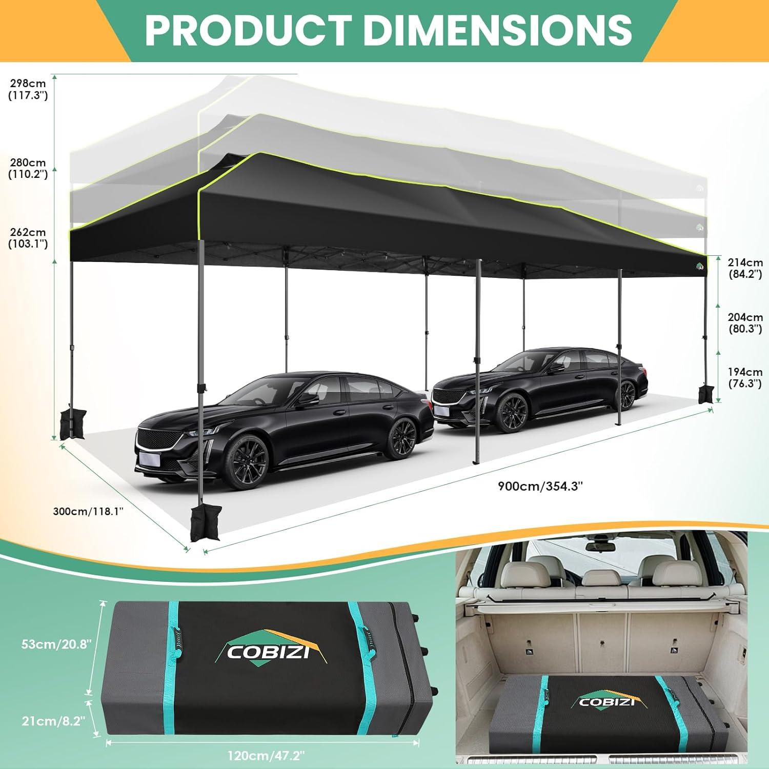 image:imageCOBIZI 10x30 Pop Up Canopy Tent Wedding Party Tent Without Sidewall One Push Setup Glow 3 Adjustable Height Air Vent Waterproof UPF50 Wheeled Bag Sandbag Stake Rope for Commercial Outdoor