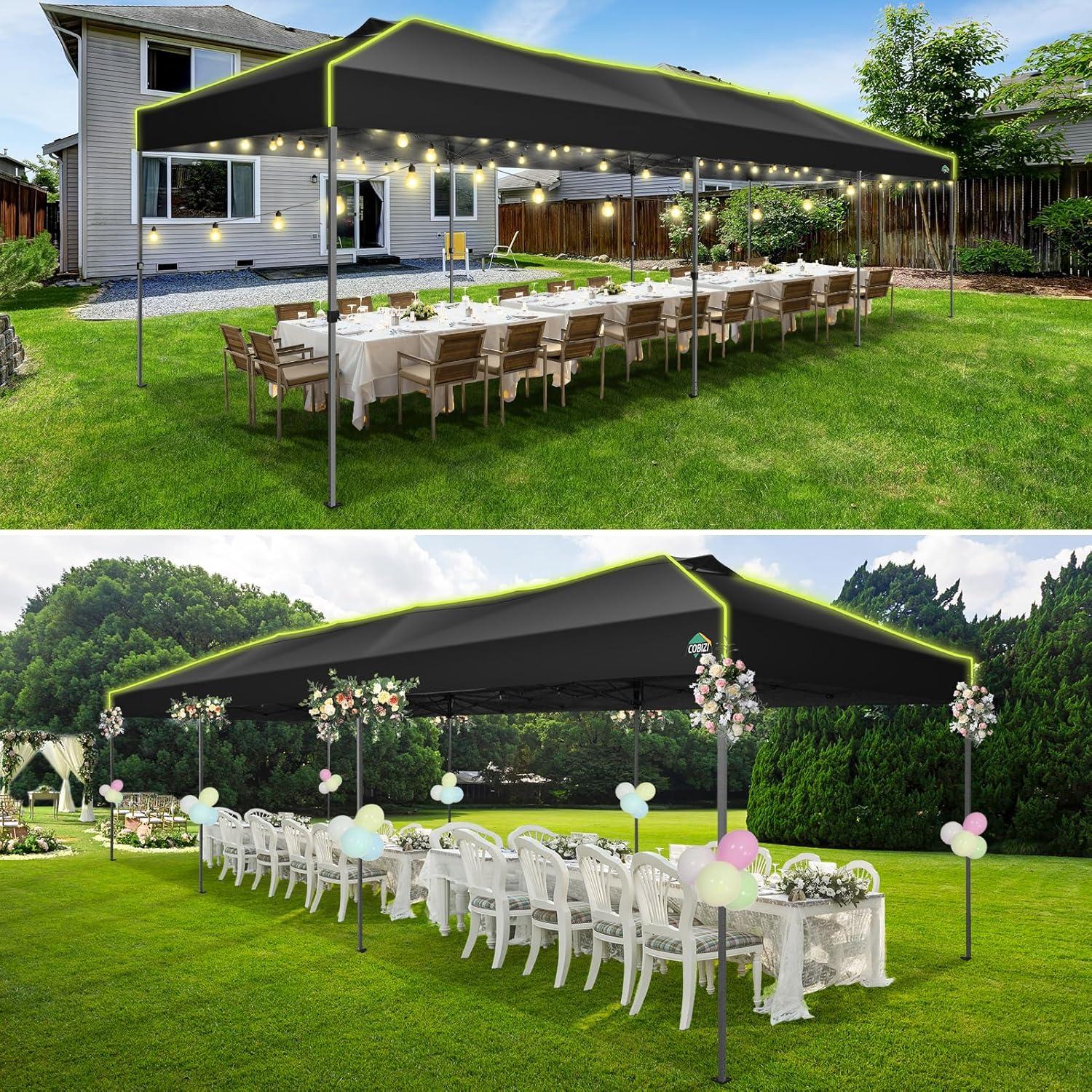 image:imageCOBIZI 10x30 Pop Up Canopy Tent Wedding Party Tent Without Sidewall One Push Setup Glow 3 Adjustable Height Air Vent Waterproof UPF50 Wheeled Bag Sandbag Stake Rope for Commercial Outdoor