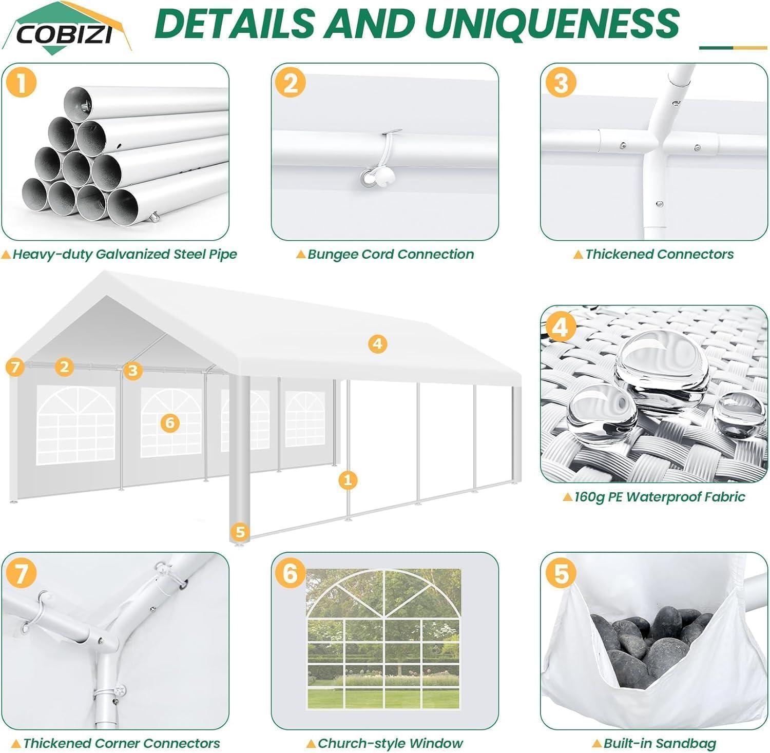 image:imageCOBIZI 13x26 Party Tent Heavy Duty WaterproofBetter Than Galvanized Outdoor White Gazebo Event Shelter Wedding Canopy for Parties BBQ Commercial with Removable Sidewall Windows Powder Coating
