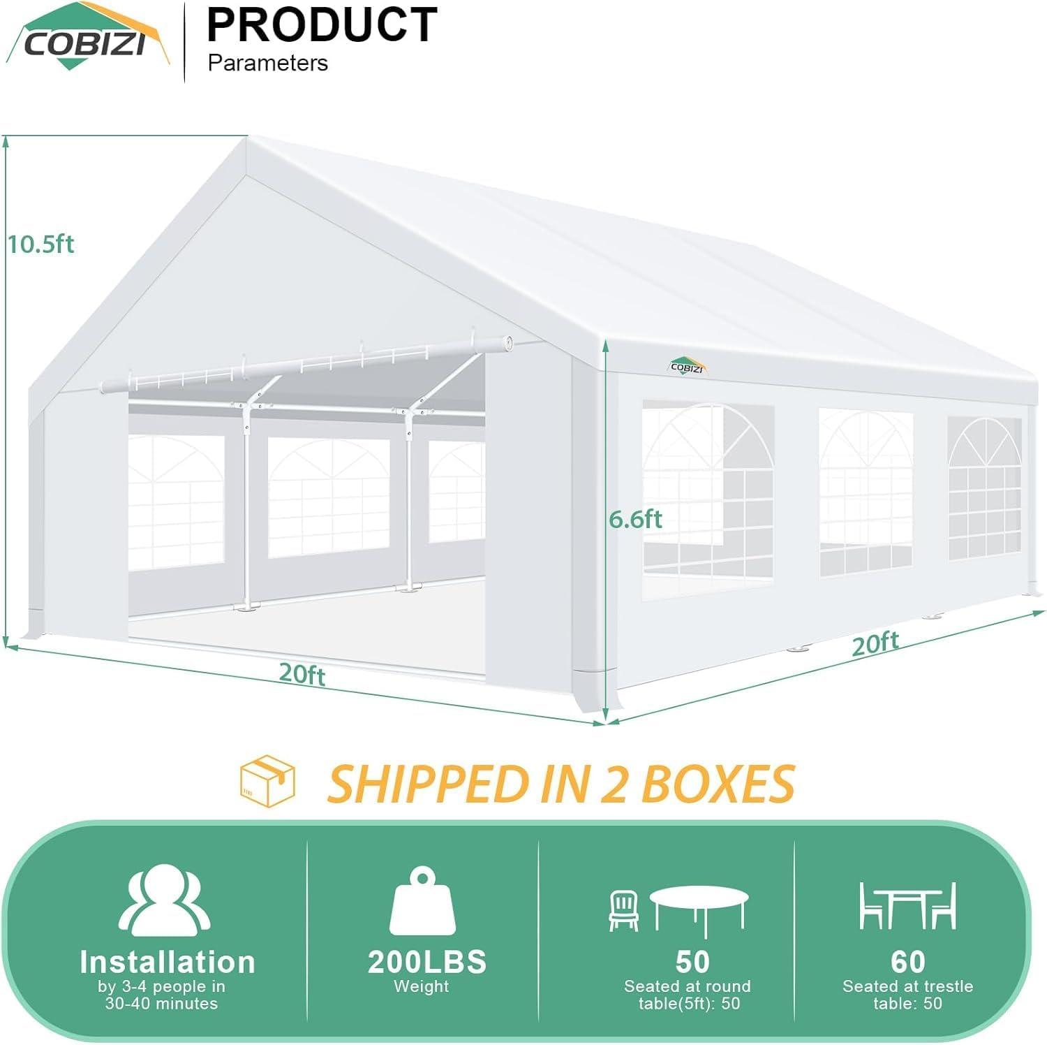 image:imageCOBIZI 20x20ft Party Tent Heavy Duty with 8 Sidewalls Wedding and Event Canopy amp Carport Carpas para Fiestas with Builtin Sandbag Waterproof UV50 White