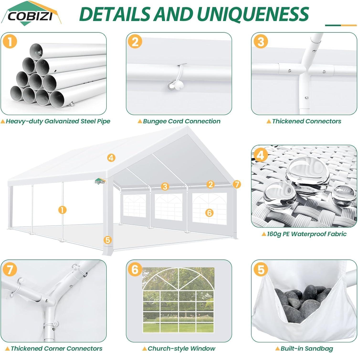 image:imageCOBIZI 20x20ft Party Tent Heavy Duty with 8 Sidewalls Wedding and Event Canopy amp Carport Carpas para Fiestas with Builtin Sandbag Waterproof UV50 White