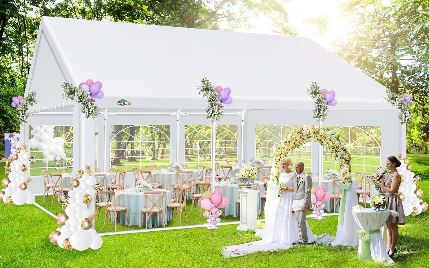 image:imageCOBIZI 20x20ft Party Tent Heavy Duty with 8 Sidewalls Wedding and Event Canopy amp Carport Carpas para Fiestas with Builtin Sandbag Waterproof UV50 White