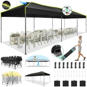 image:imageCOBIZI 10x30 Pop Up Canopy Tent Wedding Party Tent Without Sidewall One Push Setup Glow 3 Adjustable Height Air Vent Waterproof UPF50 Wheeled Bag Sandbag Stake Rope for Commercial Outdoor