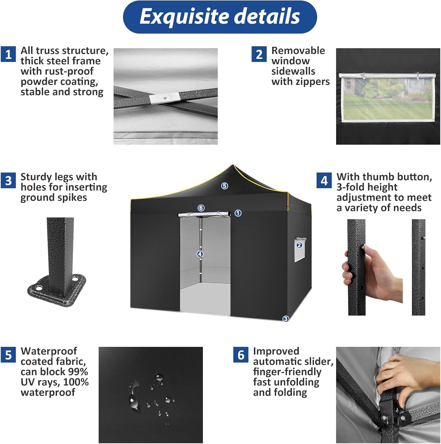 image:imageCOBIZI 10x20 Pop Up Heavy Duty Canopy with Upgrated Hexagonal Legs Easy up Tent for Party Wedding and Commercial Event Outdoor Canopy with Roller Bag Sand Bags Waterproof amp UPF50 BlackNavy Blue