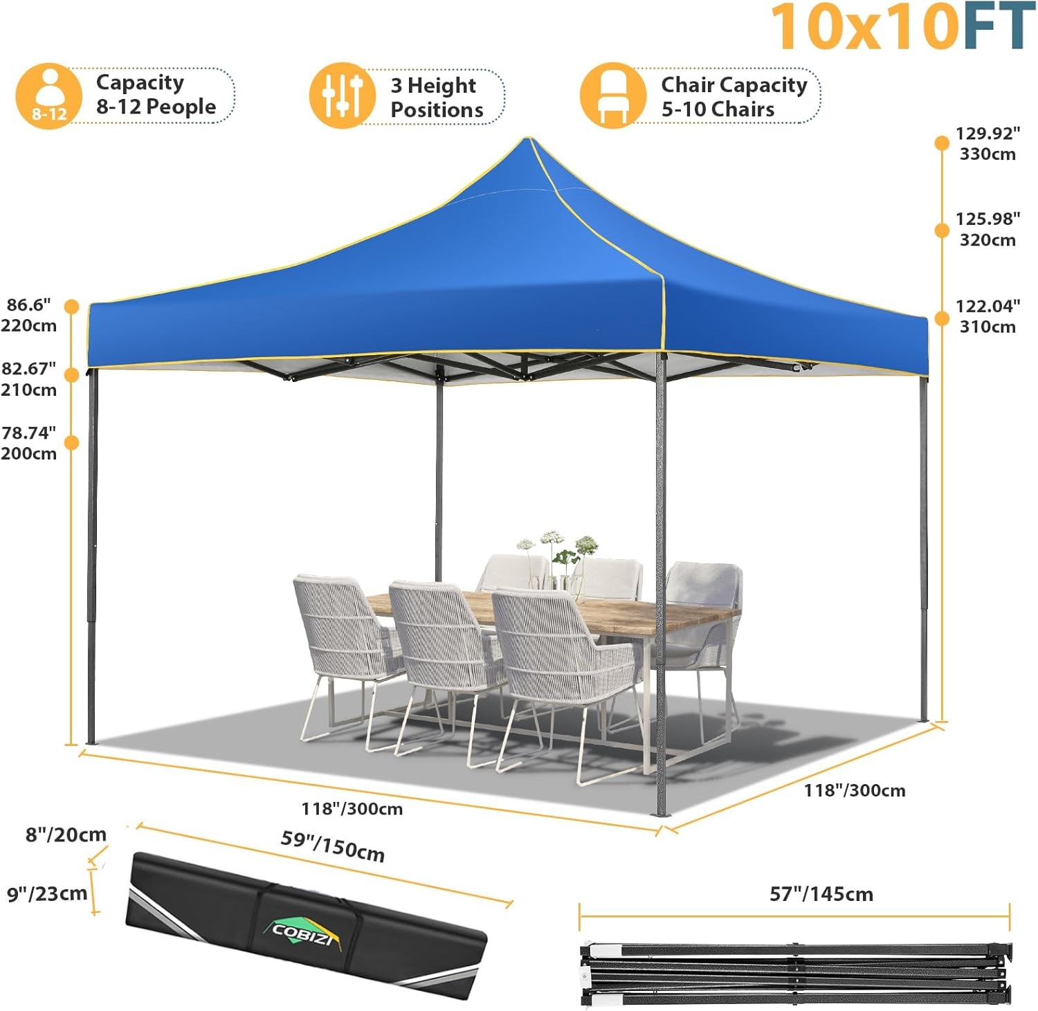 image:imageCOBIZI 10x20 Pop Up Heavy Duty Canopy with Upgrated Hexagonal Legs Easy up Tent for Party Wedding and Commercial Event Outdoor Canopy with Roller Bag Sand Bags Waterproof amp UPF50 BlackBlue