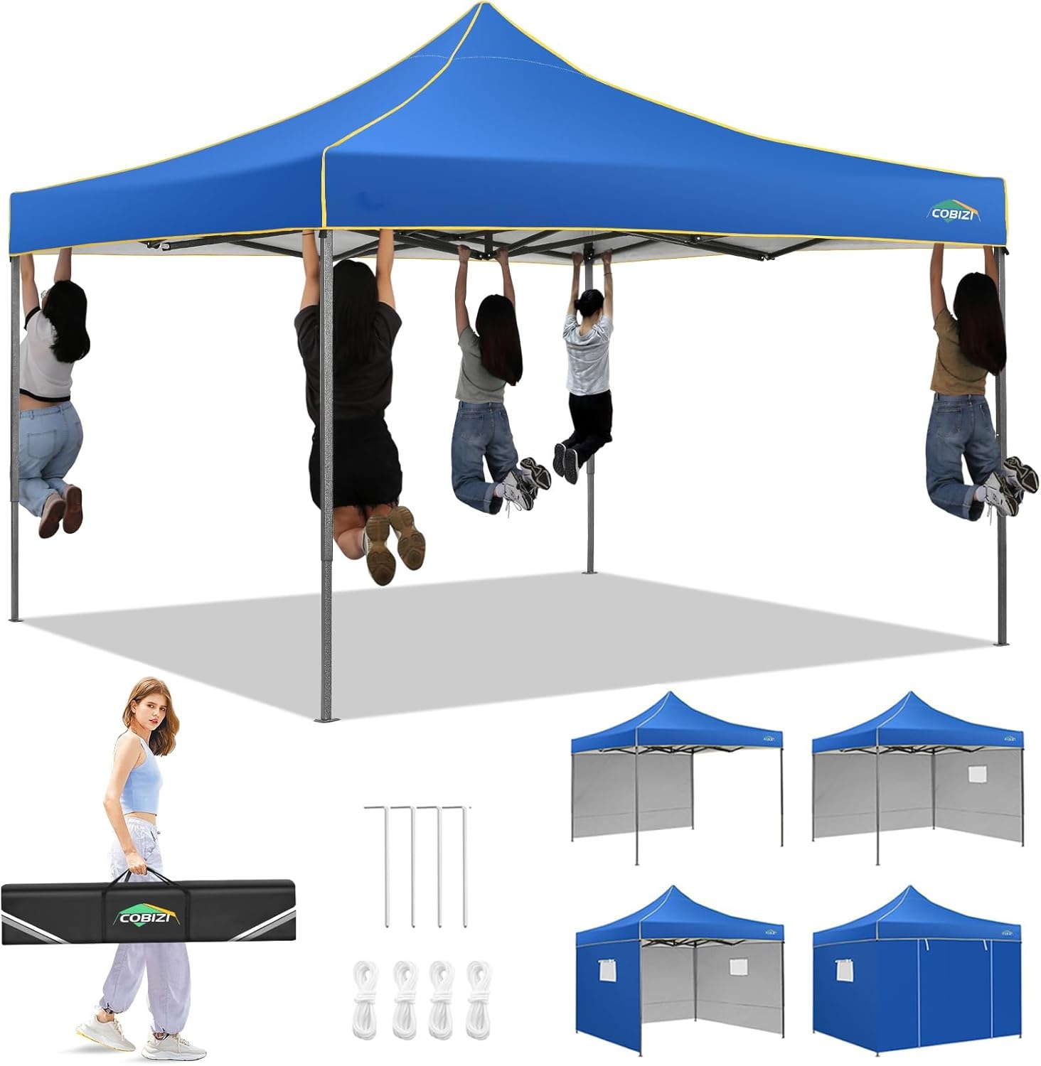 image:imageCOBIZI 10x20 Pop Up Heavy Duty Canopy with Upgrated Hexagonal Legs Easy up Tent for Party Wedding and Commercial Event Outdoor Canopy with Roller Bag Sand Bags Waterproof amp UPF50 BlackBlue