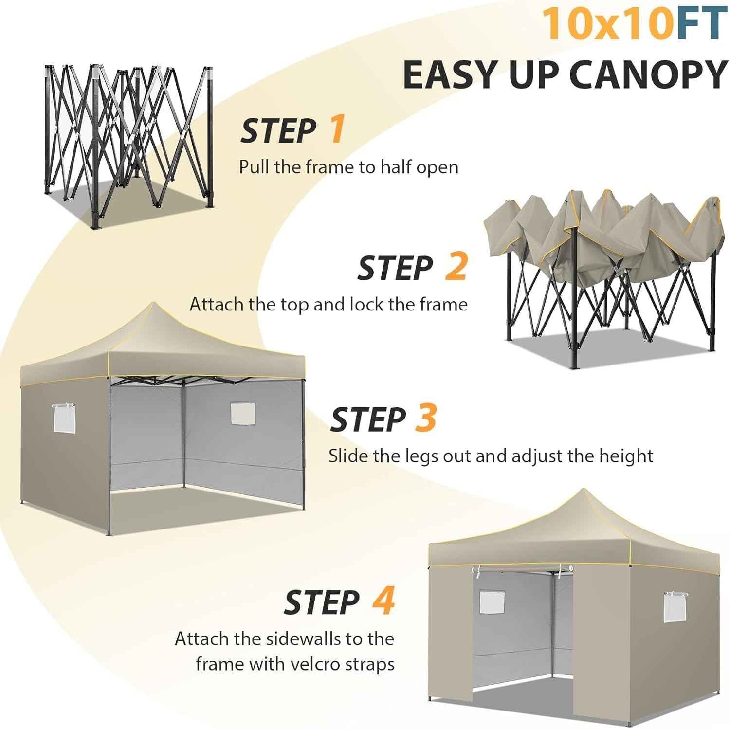 image:imageCOBIZI 10x20 Pop Up Heavy Duty Canopy with Upgrated Hexagonal Legs Easy up Tent for Party Wedding and Commercial Event Outdoor Canopy with Roller Bag Sand Bags Waterproof amp UPF50 BlackKhaki