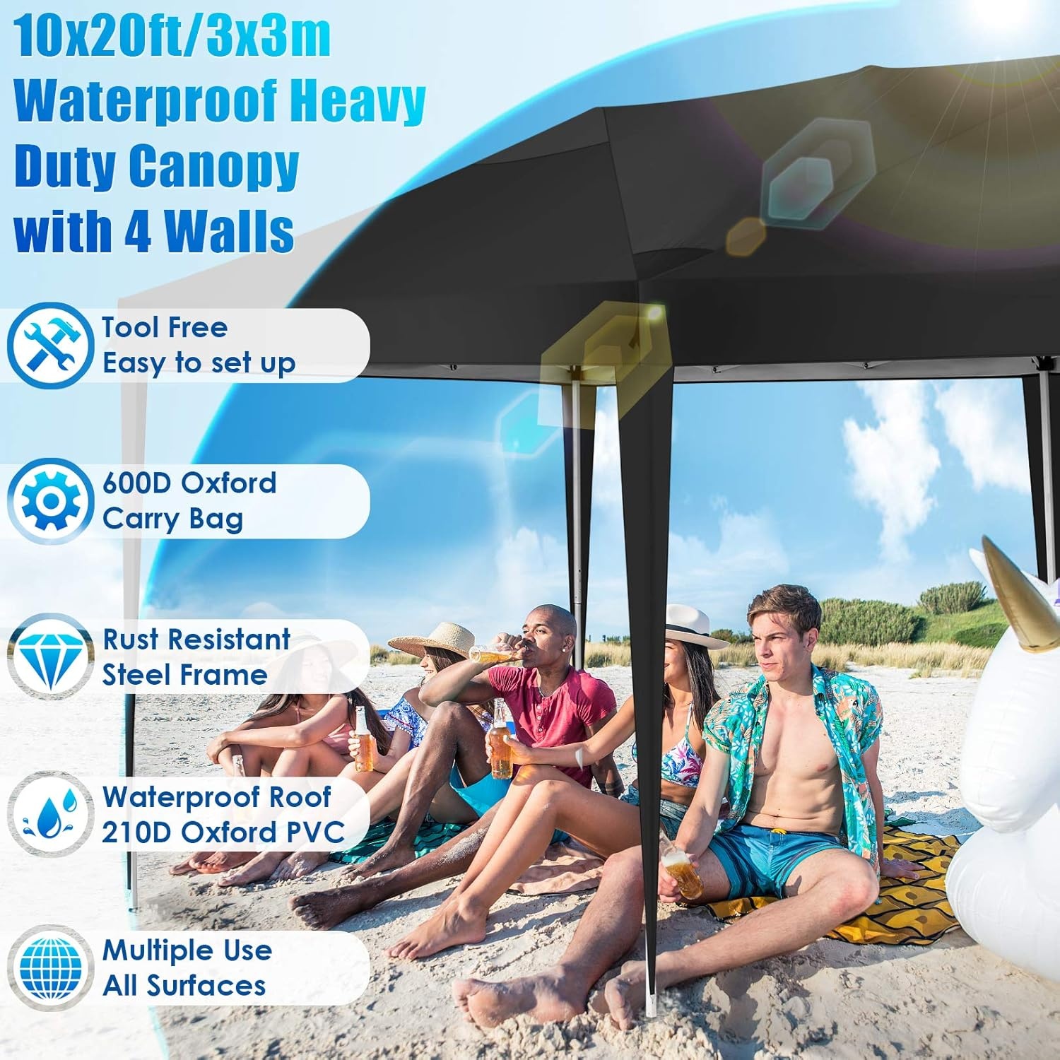 image:imageCOBIZI 10x20 Pop Up Heavy Duty Canopy with Upgrated Hexagonal Legs Easy up Tent for Party Wedding and Commercial Event Outdoor Canopy with Roller Bag Sand Bags Waterproof amp UPF50 BlackBlack