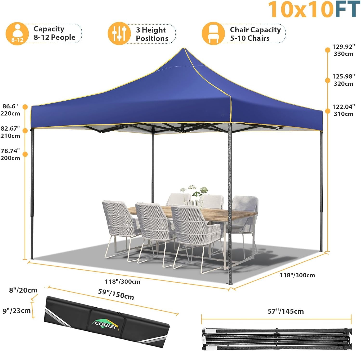 image:imageCOBIZI 10x20 Pop Up Heavy Duty Canopy with Upgrated Hexagonal Legs Easy up Tent for Party Wedding and Commercial Event Outdoor Canopy with Roller Bag Sand Bags Waterproof amp UPF50 BlackNavy Blue