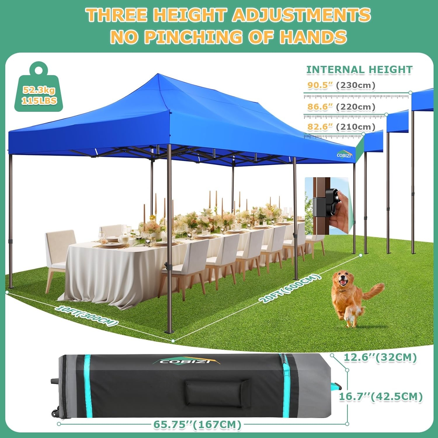 image:imageCOBIZI 10x20 Pop Up Heavy Duty Canopy with Upgrated Hexagonal Legs Easy up Tent for Party Wedding and Commercial Event Outdoor Canopy with Roller Bag Sand Bags Waterproof amp UPF50 BlackBlue