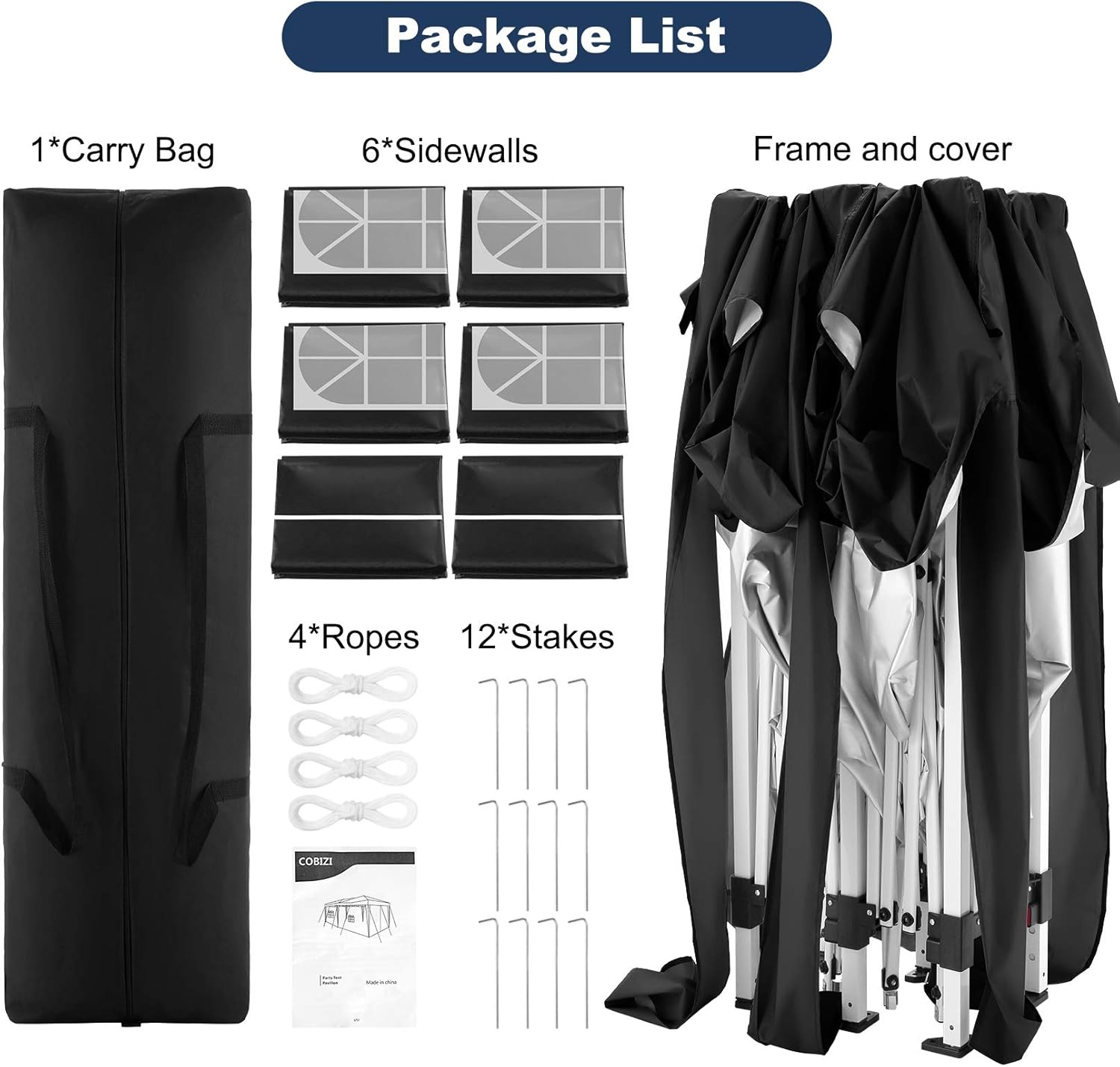 image:imageCOBIZI 10x20 Pop Up Heavy Duty Canopy with Upgrated Hexagonal Legs Easy up Tent for Party Wedding and Commercial Event Outdoor Canopy with Roller Bag Sand Bags Waterproof amp UPF50 BlackBlack