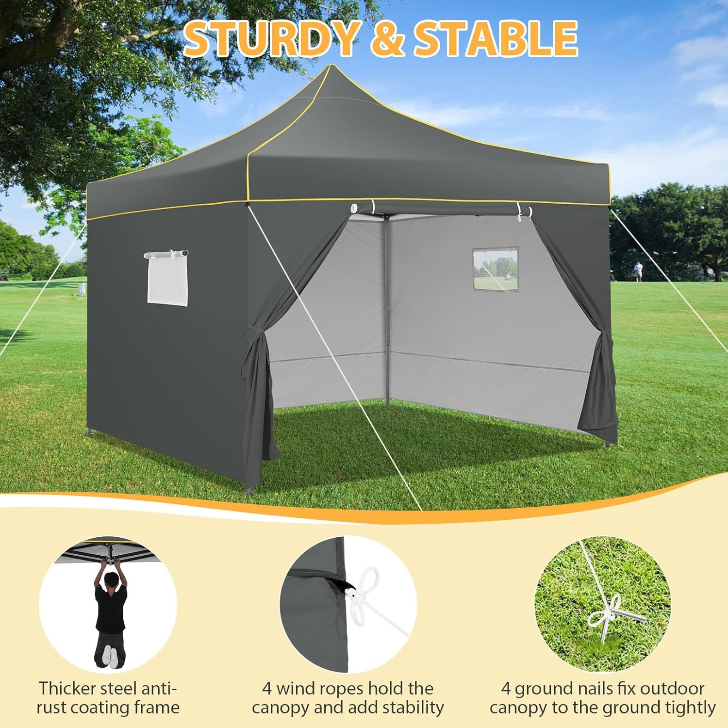 image:imageCOBIZI 10x20 Pop Up Heavy Duty Canopy with Upgrated Hexagonal Legs Easy up Tent for Party Wedding and Commercial Event Outdoor Canopy with Roller Bag Sand Bags Waterproof amp UPF50 BlackGray