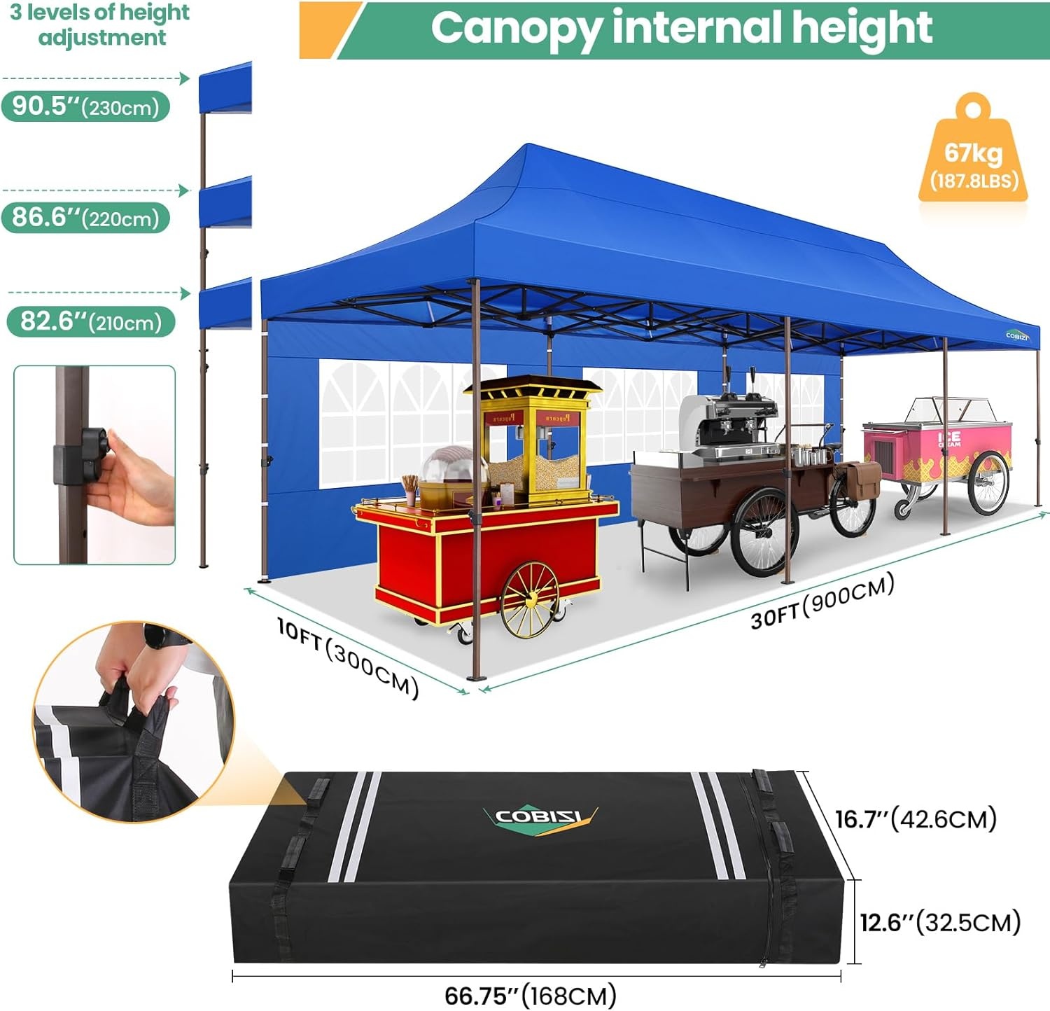 image:imageCOBIZI 10x20 Pop Up Heavy Duty Canopy with Upgrated Hexagonal Legs Easy up Tent for Party Wedding and Commercial Event Outdoor Canopy with Roller Bag Sand Bags Waterproof amp UPF50 BlackBlue