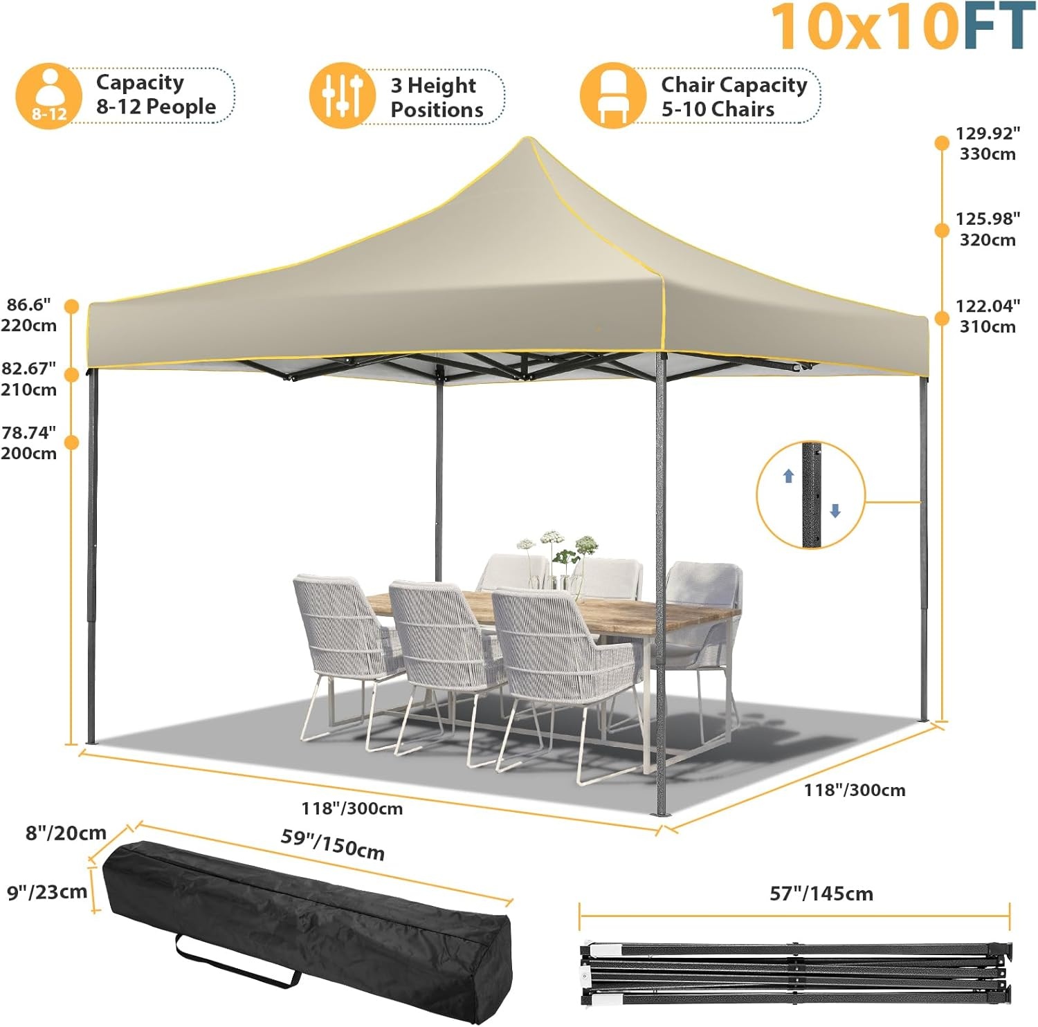 image:imageCOBIZI 10x20 Pop Up Heavy Duty Canopy with Upgrated Hexagonal Legs Easy up Tent for Party Wedding and Commercial Event Outdoor Canopy with Roller Bag Sand Bags Waterproof amp UPF50 BlackKhaki